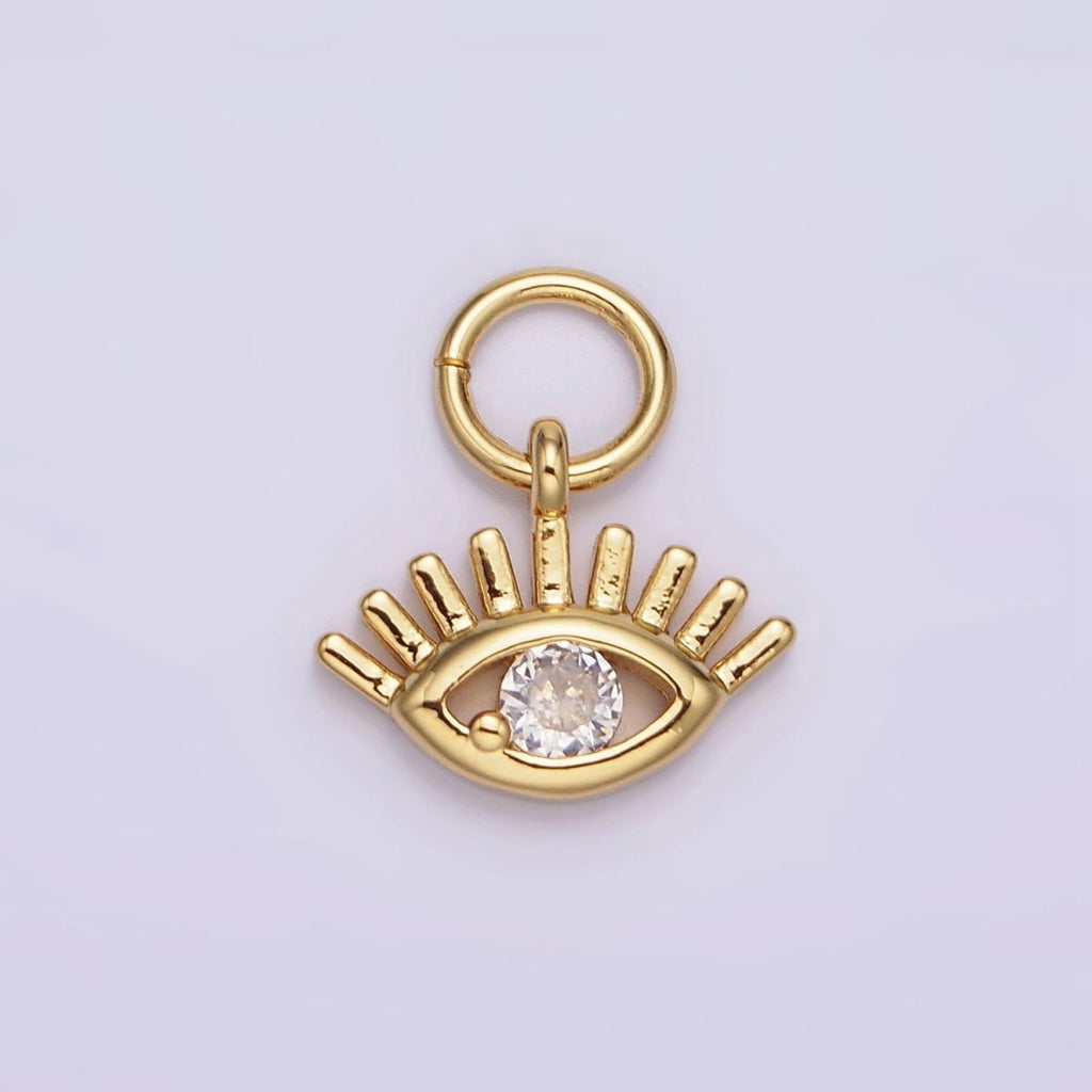 16K Gold plated Mini 13mm Clear CZ Evil Eye Open Lash Add-On Charm | N975 - DLUXCA