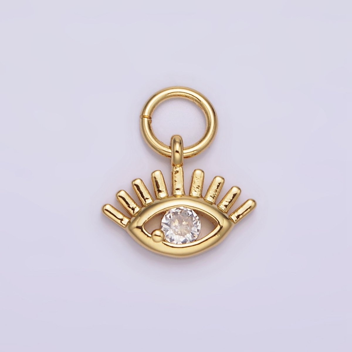 16K Gold plated Mini 13mm Clear CZ Evil Eye Open Lash Add-On Charm | N975 - DLUXCA
