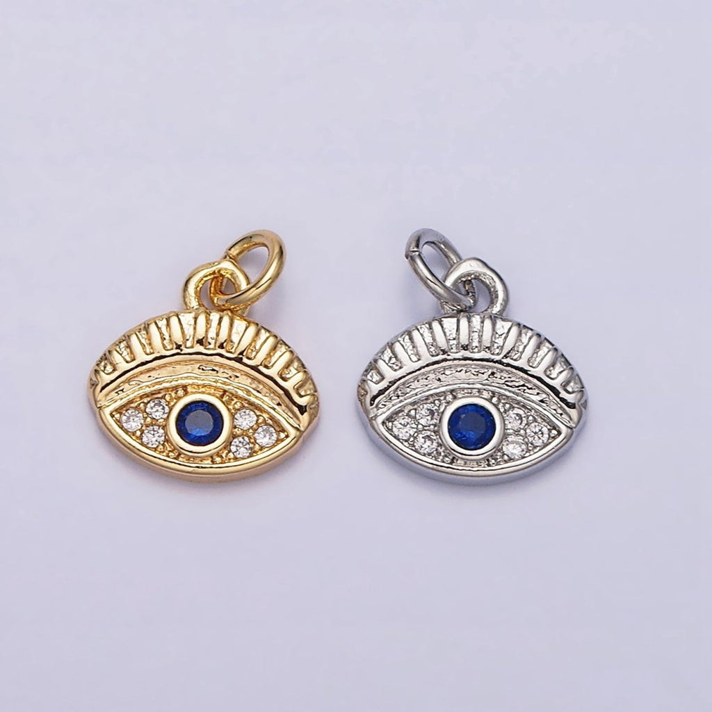 16K Gold plated Mini Blue Evil Eye Micro Paved CZ Oval Add-On Charm in Gold & Silver | AC1063 AC1064
