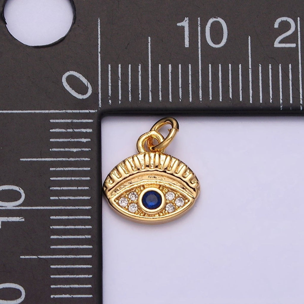 16K Gold plated Mini Blue Evil Eye Micro Paved CZ Oval Add-On Charm in Gold & Silver | AC1063 AC1064