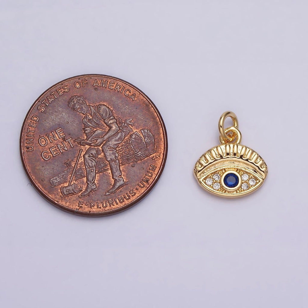 16K Gold plated Mini Blue Evil Eye Micro Paved CZ Oval Add-On Charm in Gold & Silver | AC1063 AC1064