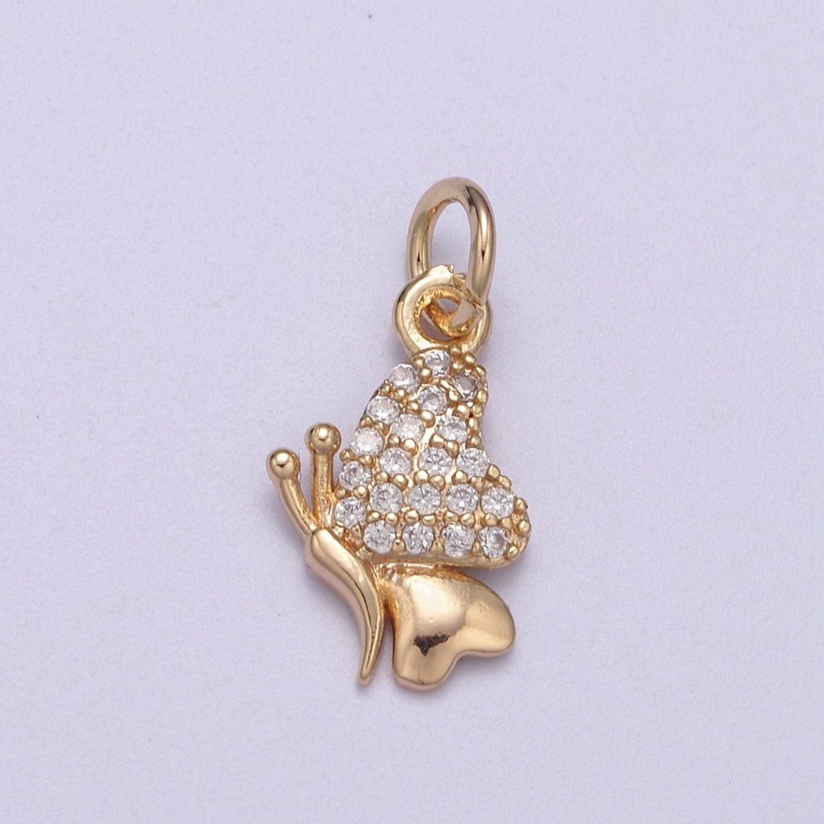 16K Gold plated Mini Butterfly Insect Micro Paved CZ Wings N-286 - DLUXCA