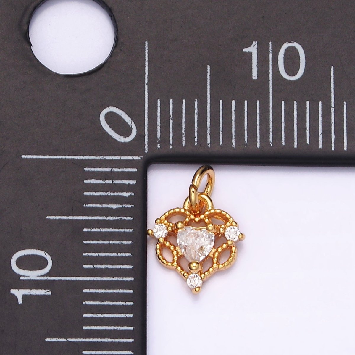 16K Gold plated Mini Clear Heart Beaded Open Triple CZ Add-On Charm | AG096 - DLUXCA