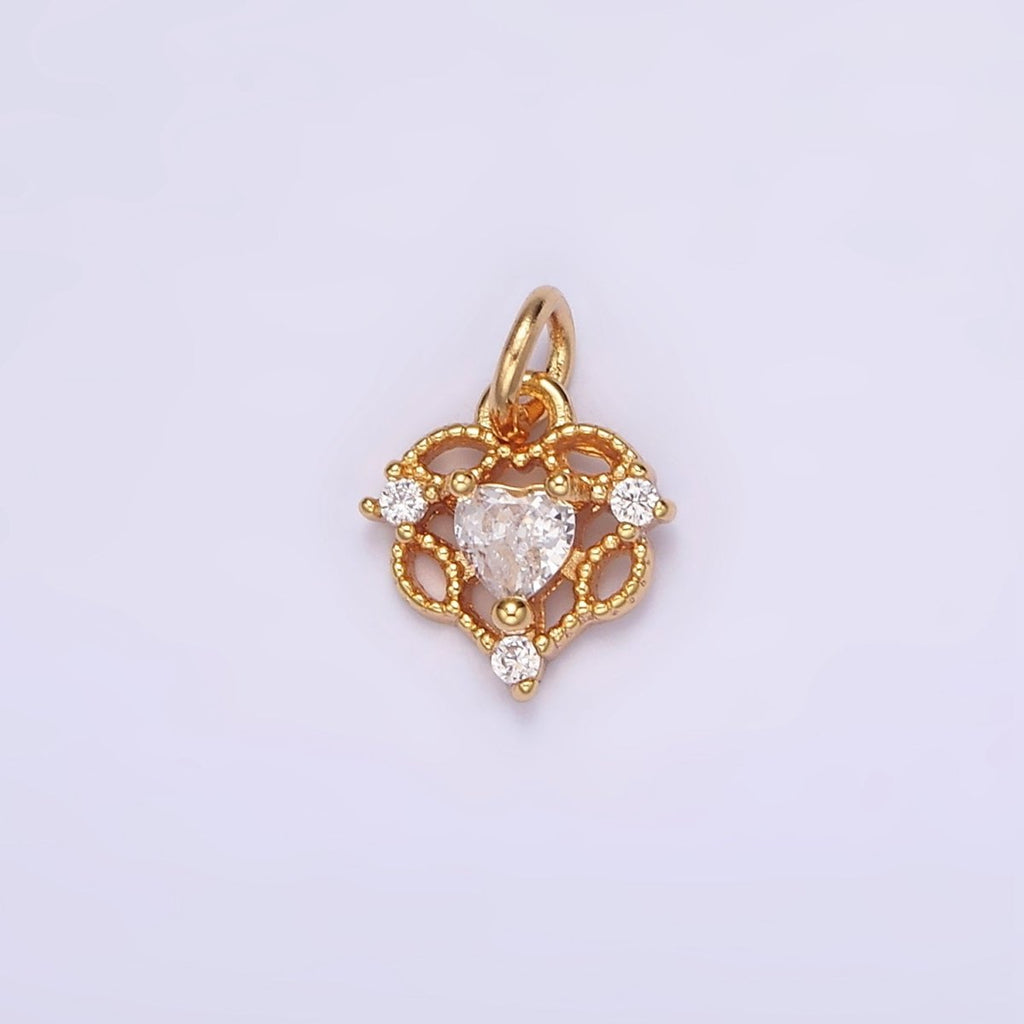 16K Gold plated Mini Clear Heart Beaded Open Triple CZ Add-On Charm | AG096 - DLUXCA