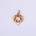 16K Gold plated Mini Clear Heart Beaded Open Triple CZ Add-On Charm | AG096 - DLUXCA