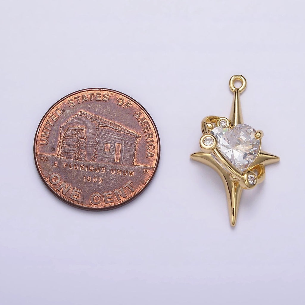 16K Gold plated Mini Clear Heart CZ North Star Celestial Charm | N943 - DLUXCA