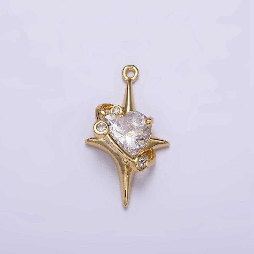 16K Gold plated Mini Clear Heart CZ North Star Celestial Charm | N943 - DLUXCA