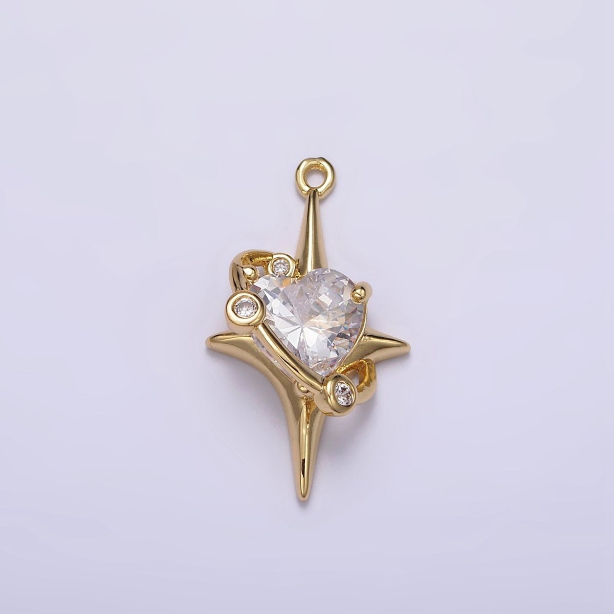 16K Gold plated Mini Clear Heart CZ North Star Celestial Charm | N943 - DLUXCA