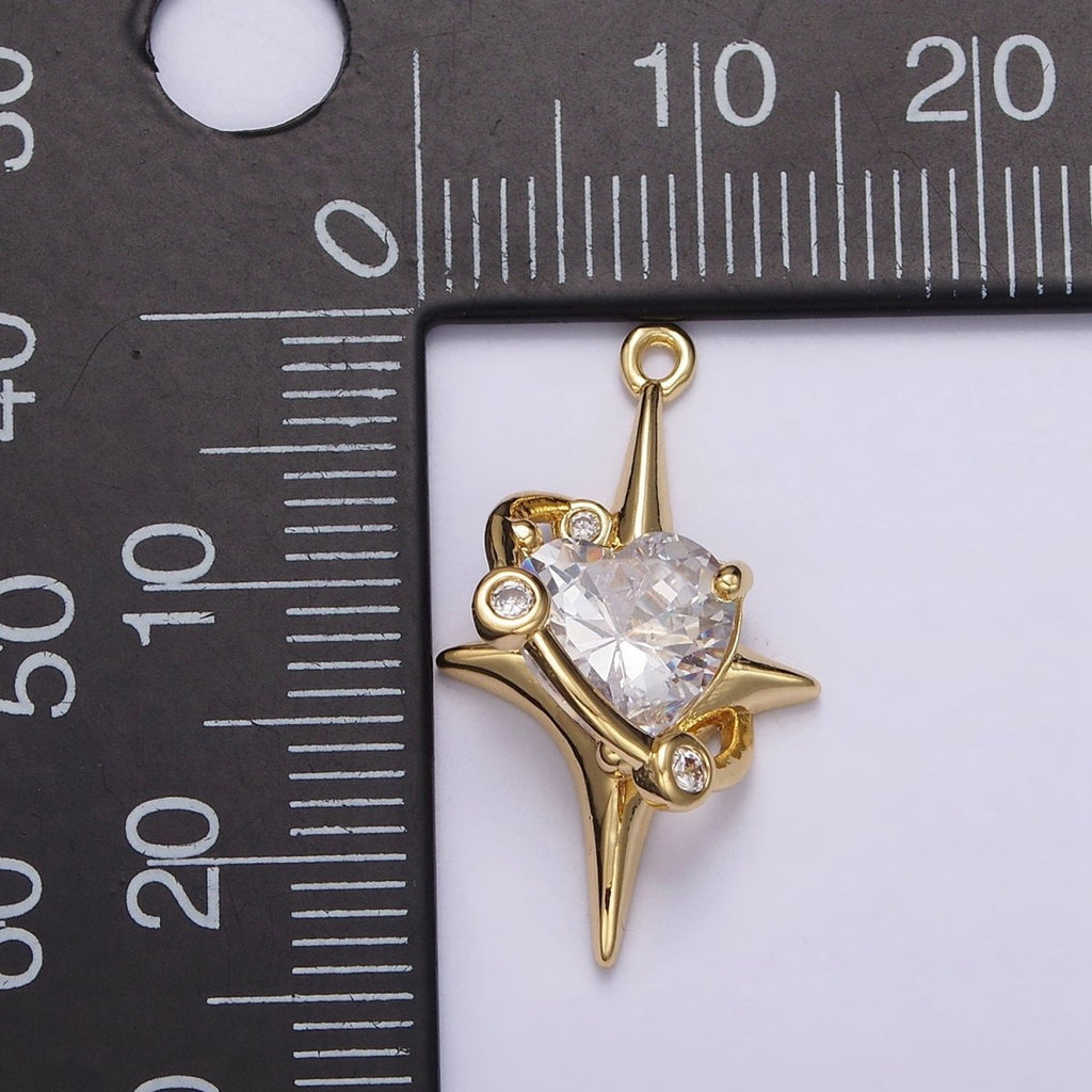 16K Gold plated Mini Clear Heart CZ North Star Celestial Charm | N943 - DLUXCA