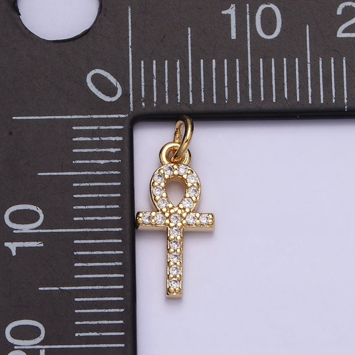 16K Gold plated Mini Egyptian Ankh Cross Micro Paved CZ Add-On Charm | AC1142 - DLUXCA