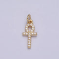 16K Gold plated Mini Egyptian Ankh Cross Micro Paved CZ Add-On Charm | AC1142 - DLUXCA