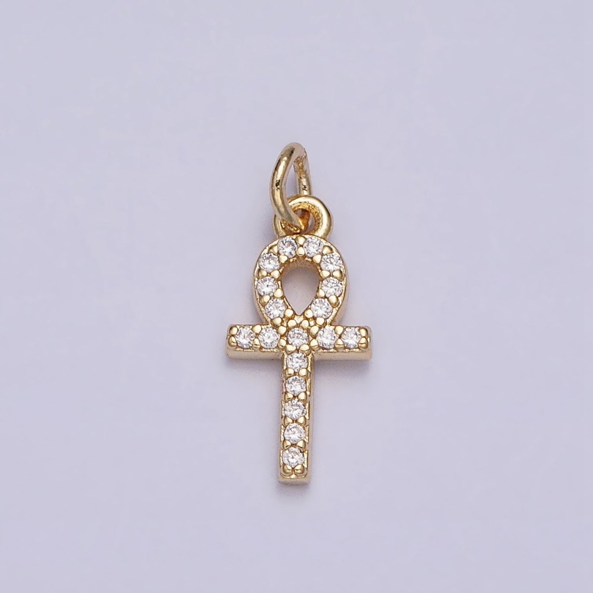 16K Gold plated Mini Egyptian Ankh Cross Micro Paved CZ Add-On Charm | AC1142 - DLUXCA