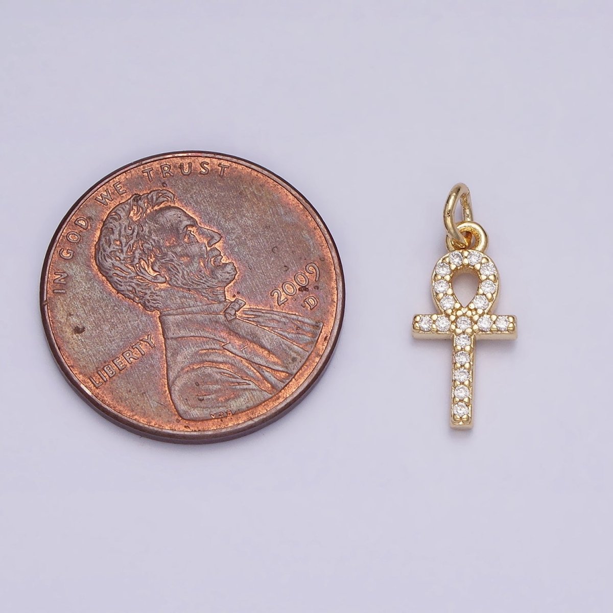 16K Gold plated Mini Egyptian Ankh Cross Micro Paved CZ Add-On Charm | AC1142 - DLUXCA