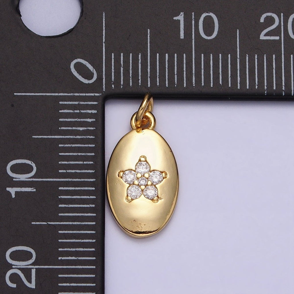 16K Gold plated Mini Flower Clear CZ Oval Add-On Charm | AC1141 - DLUXCA