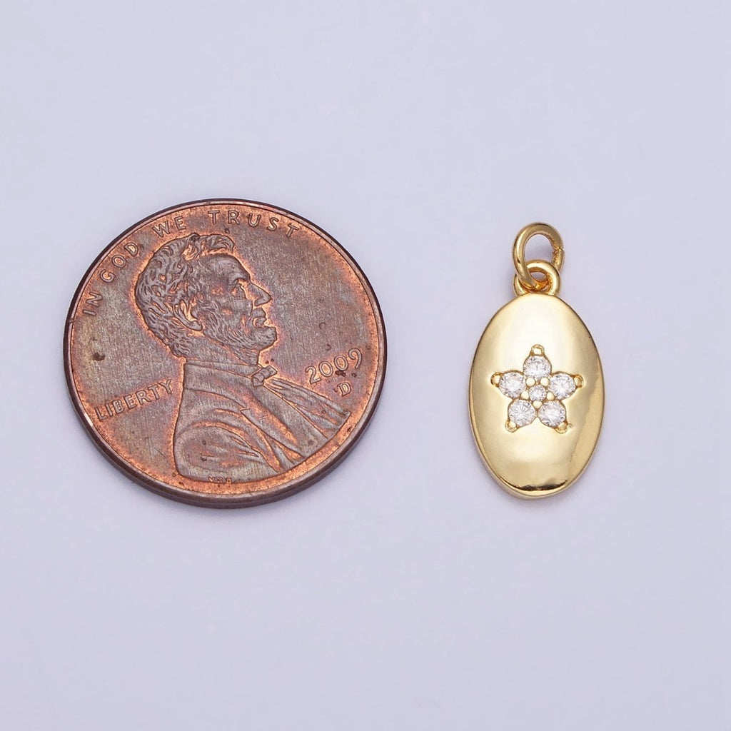 16K Gold plated Mini Flower Clear CZ Oval Add-On Charm | AC1141 - DLUXCA