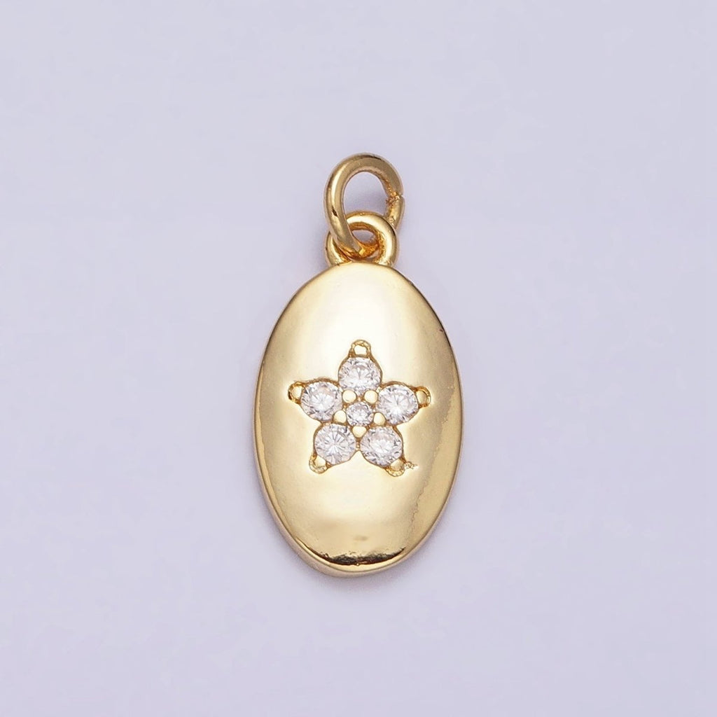 16K Gold plated Mini Flower Clear CZ Oval Add-On Charm | AC1141 - DLUXCA