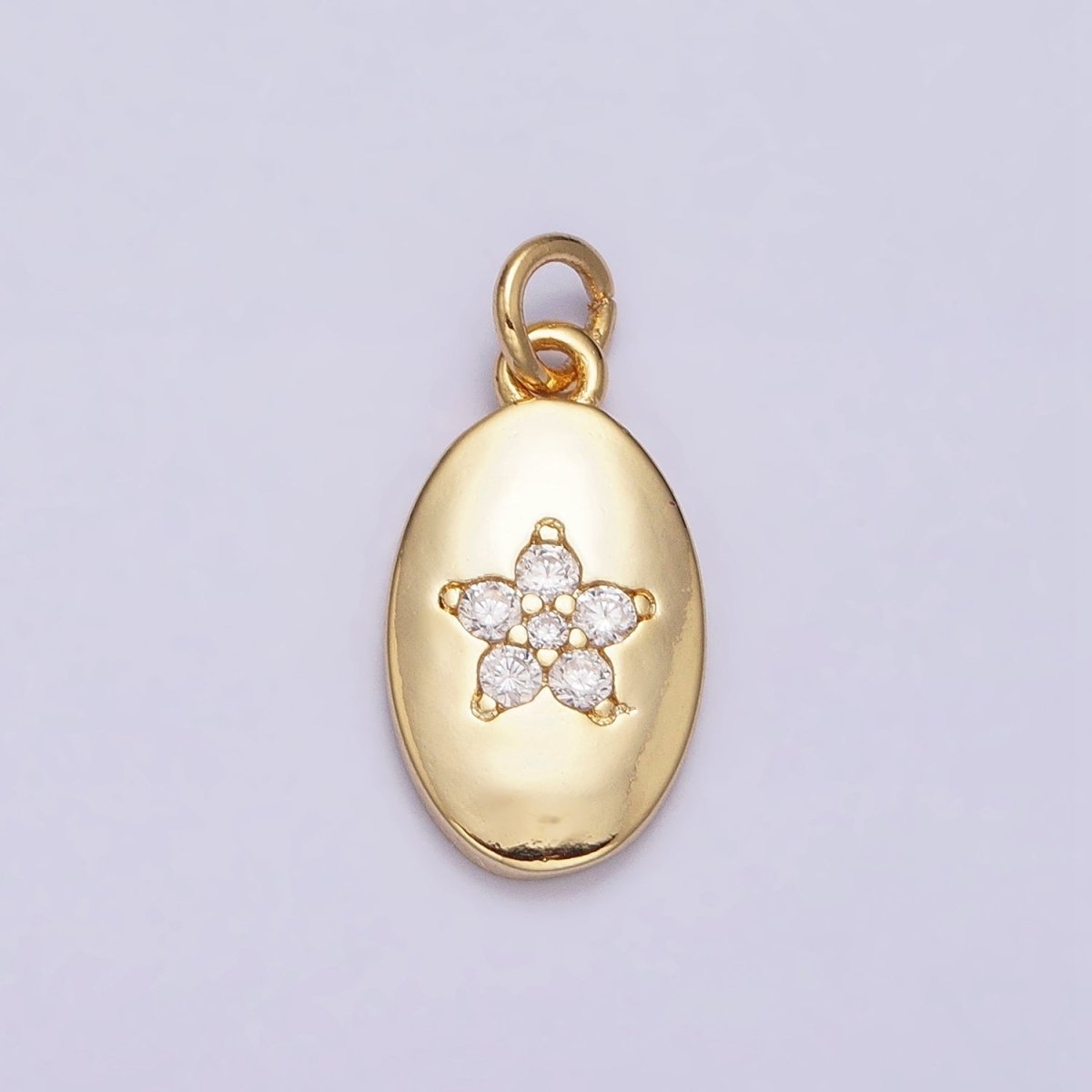 16K Gold plated Mini Flower Clear CZ Oval Add-On Charm | AC1141 - DLUXCA