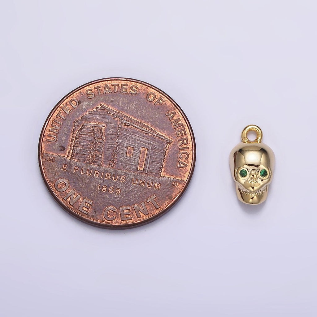 16K Gold plated Mini Green-Eyed CZ Robot Skull Add-On Charm | N-947 - DLUXCA