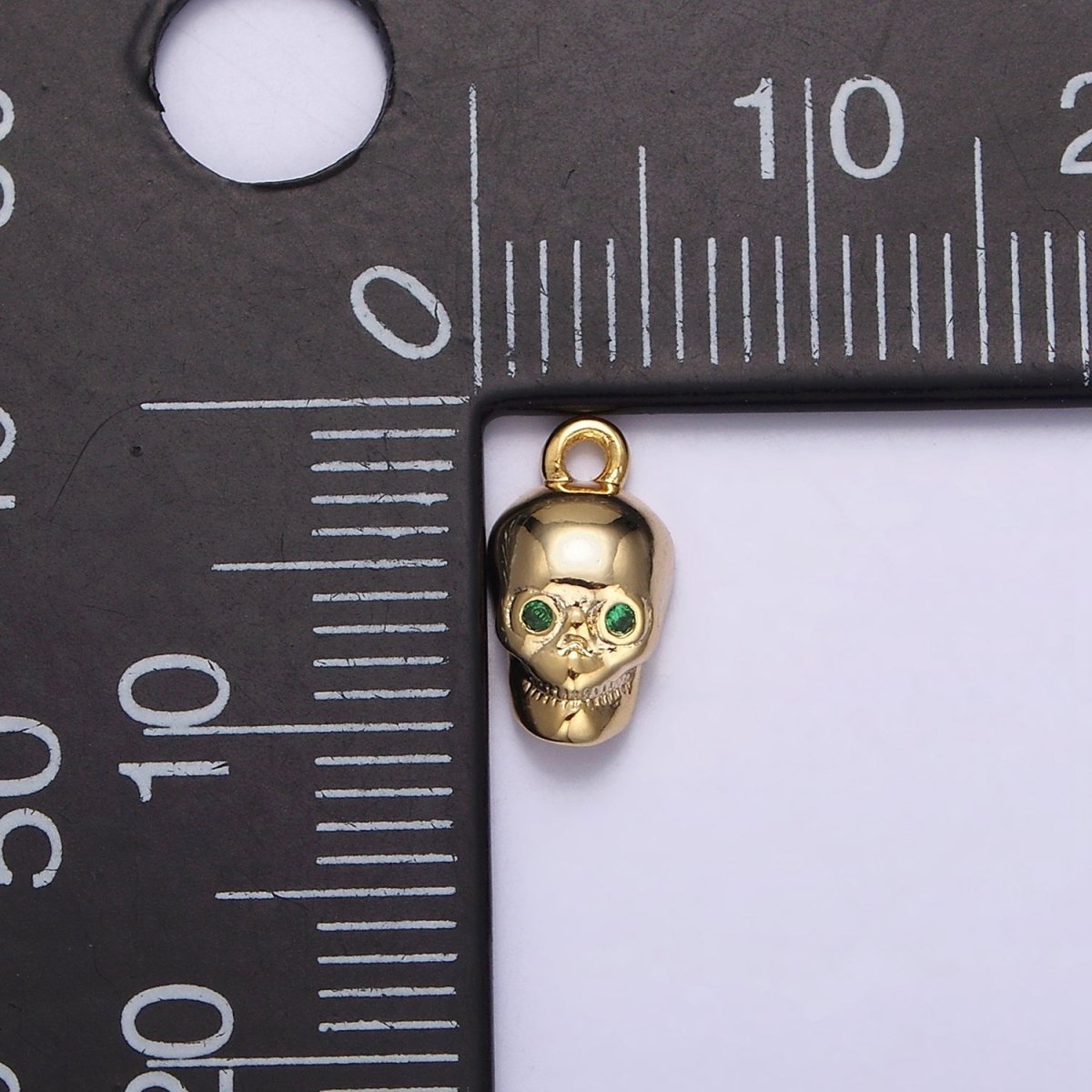 16K Gold plated Mini Green-Eyed CZ Robot Skull Add-On Charm | N-947 - DLUXCA