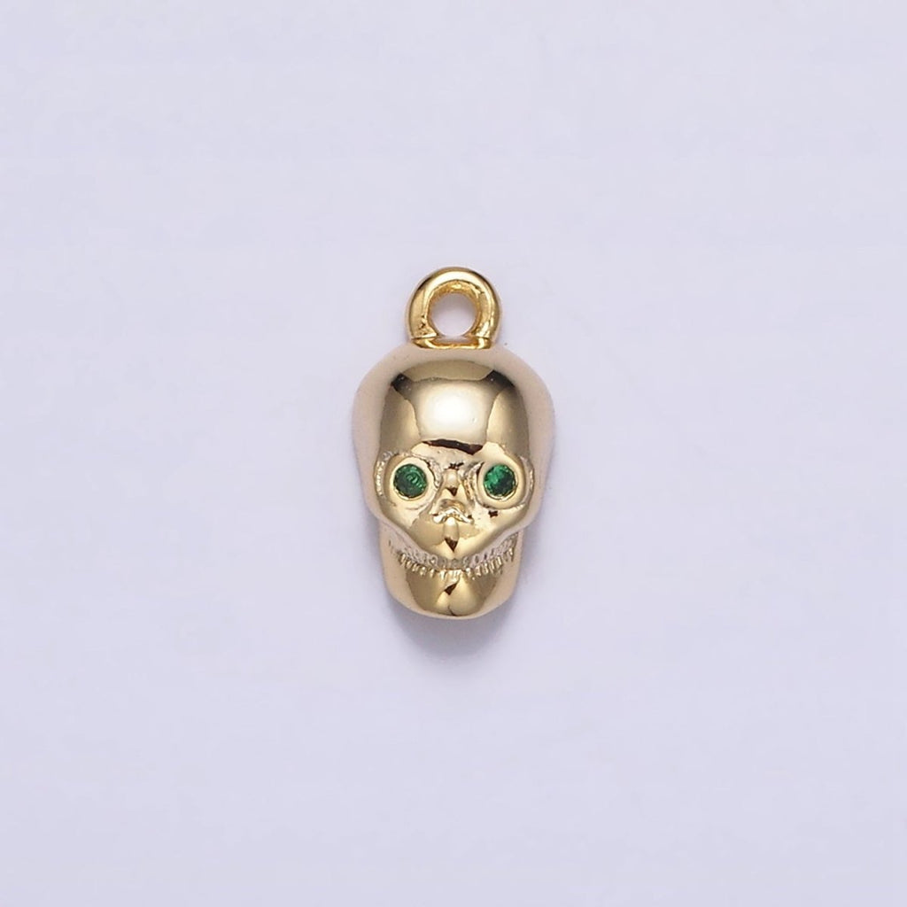 16K Gold plated Mini Green-Eyed CZ Robot Skull Add-On Charm | N-947 - DLUXCA