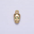 16K Gold plated Mini Green-Eyed CZ Robot Skull Add-On Charm | N-947 - DLUXCA