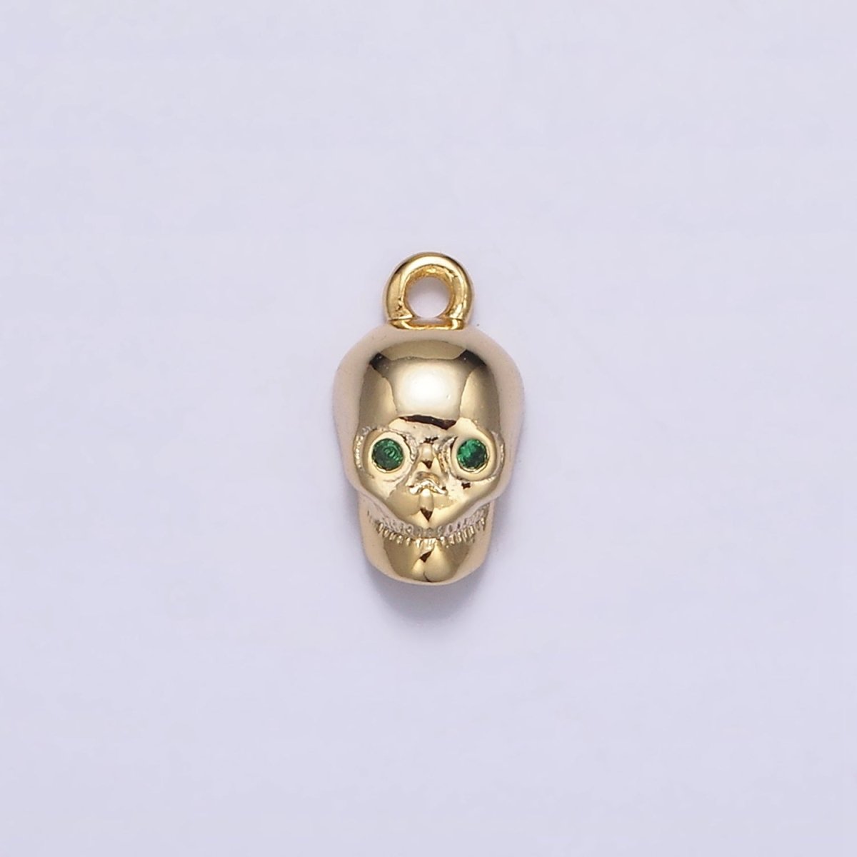 16K Gold plated Mini Green-Eyed CZ Robot Skull Add-On Charm | N-947 - DLUXCA
