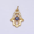 16K Gold plated Mini Hamsa Hand Dark Blue, Teal Evil Eye Micro Paved CZ Add-On Charm | AC1172 AC1173