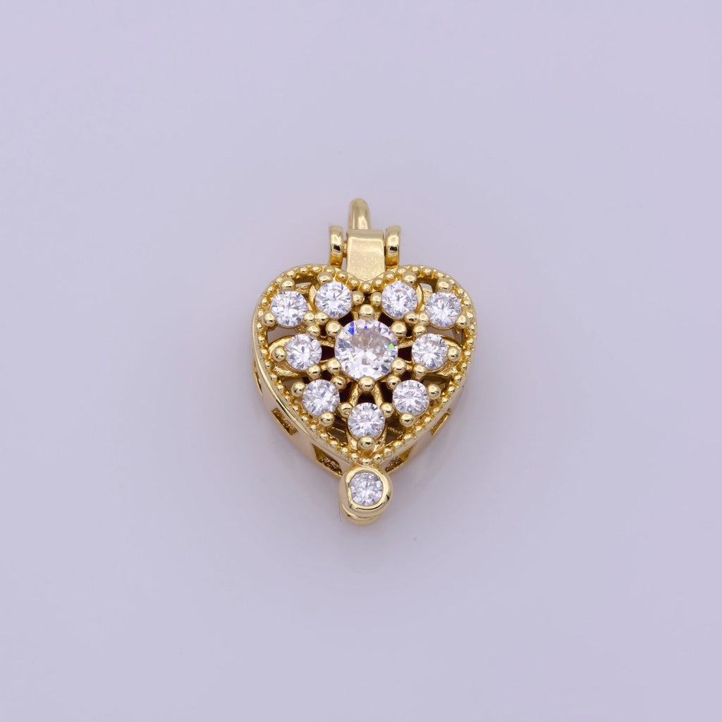 16K Gold plated Mini Heart Cage Locket Charm with Red CZ Inside N-195 - DLUXCA