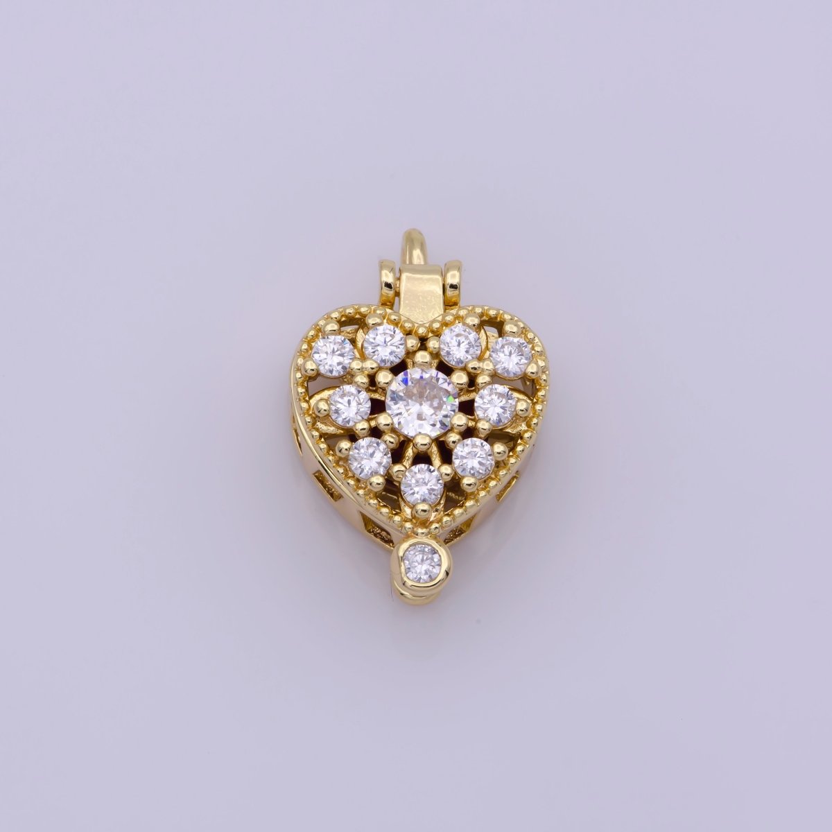 16K Gold plated Mini Heart Cage Locket Charm with Red CZ Inside N-195 - DLUXCA