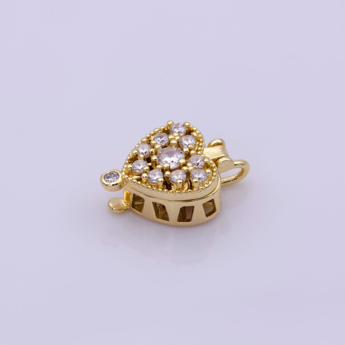 16K Gold plated Mini Heart Cage Locket Charm with Red CZ Inside N-195 - DLUXCA