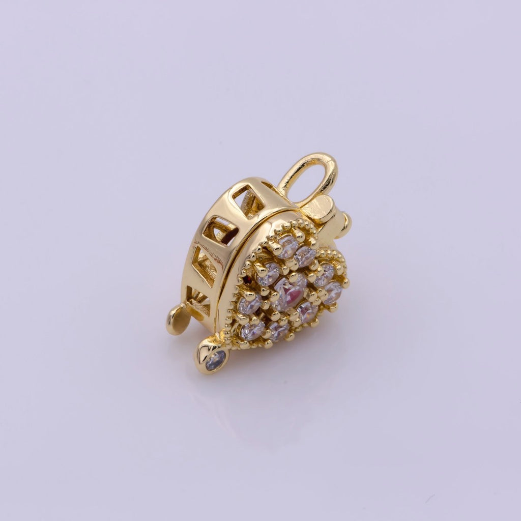 16K Gold plated Mini Heart Cage Locket Charm with Red CZ Inside N-195 - DLUXCA