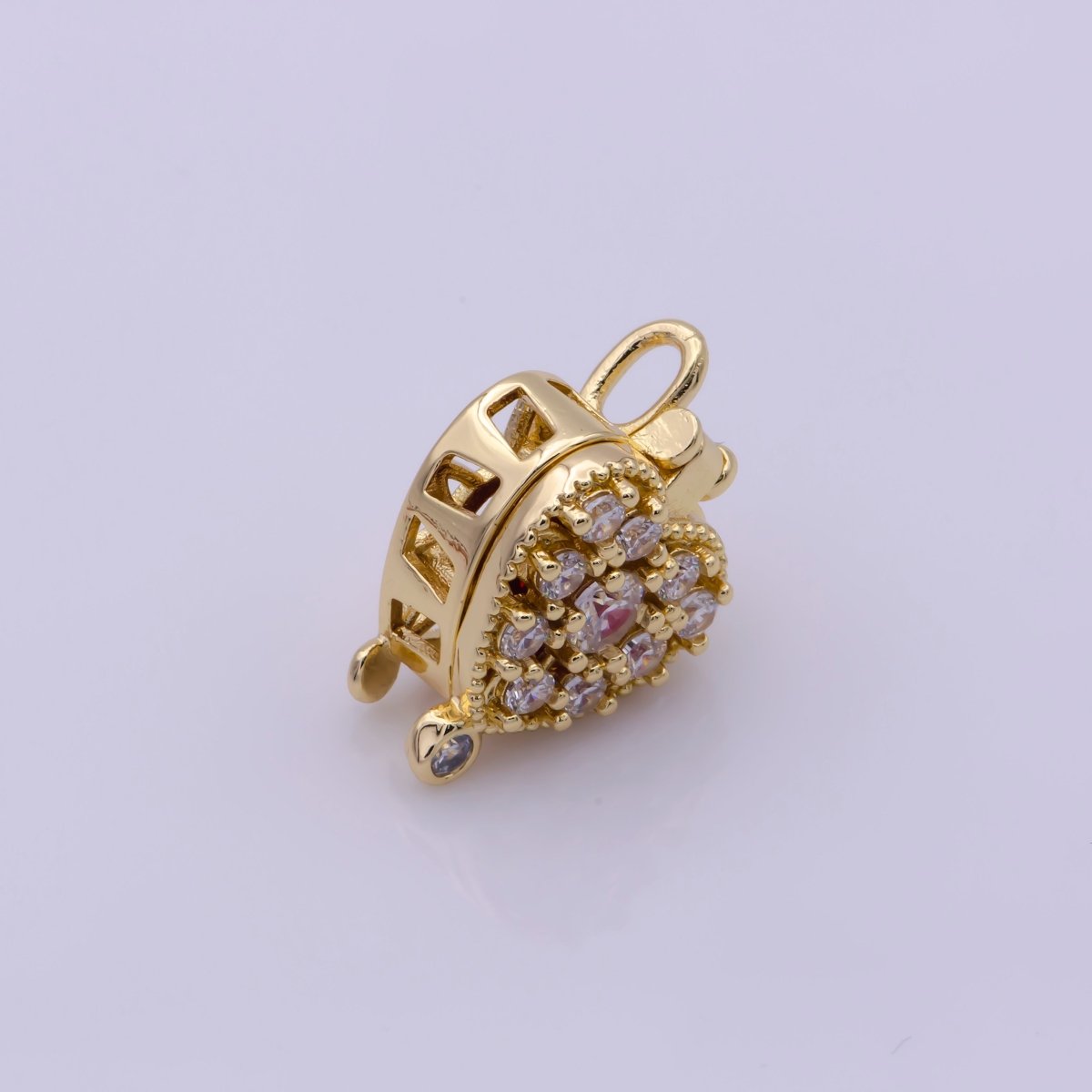 16K Gold plated Mini Heart Cage Locket Charm with Red CZ Inside N-195 - DLUXCA