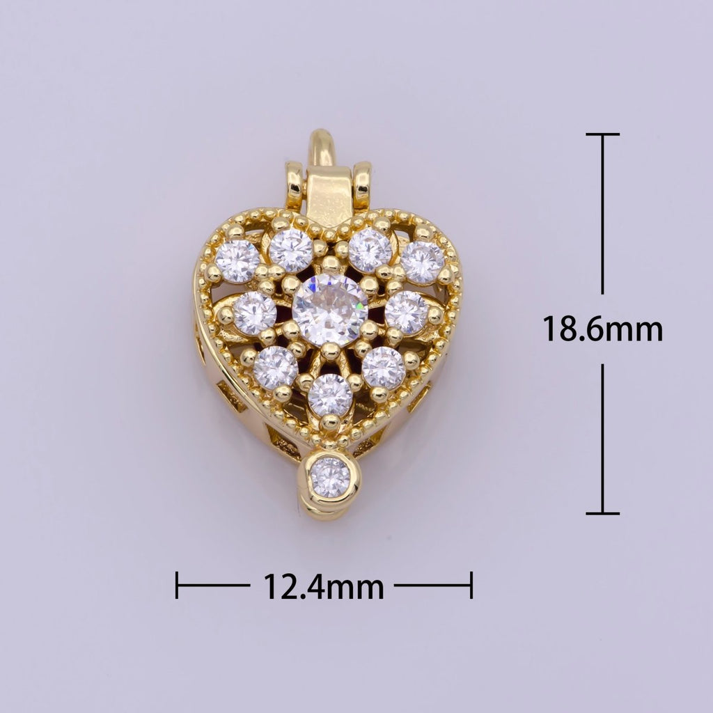 16K Gold plated Mini Heart Cage Locket Charm with Red CZ Inside N-195 - DLUXCA