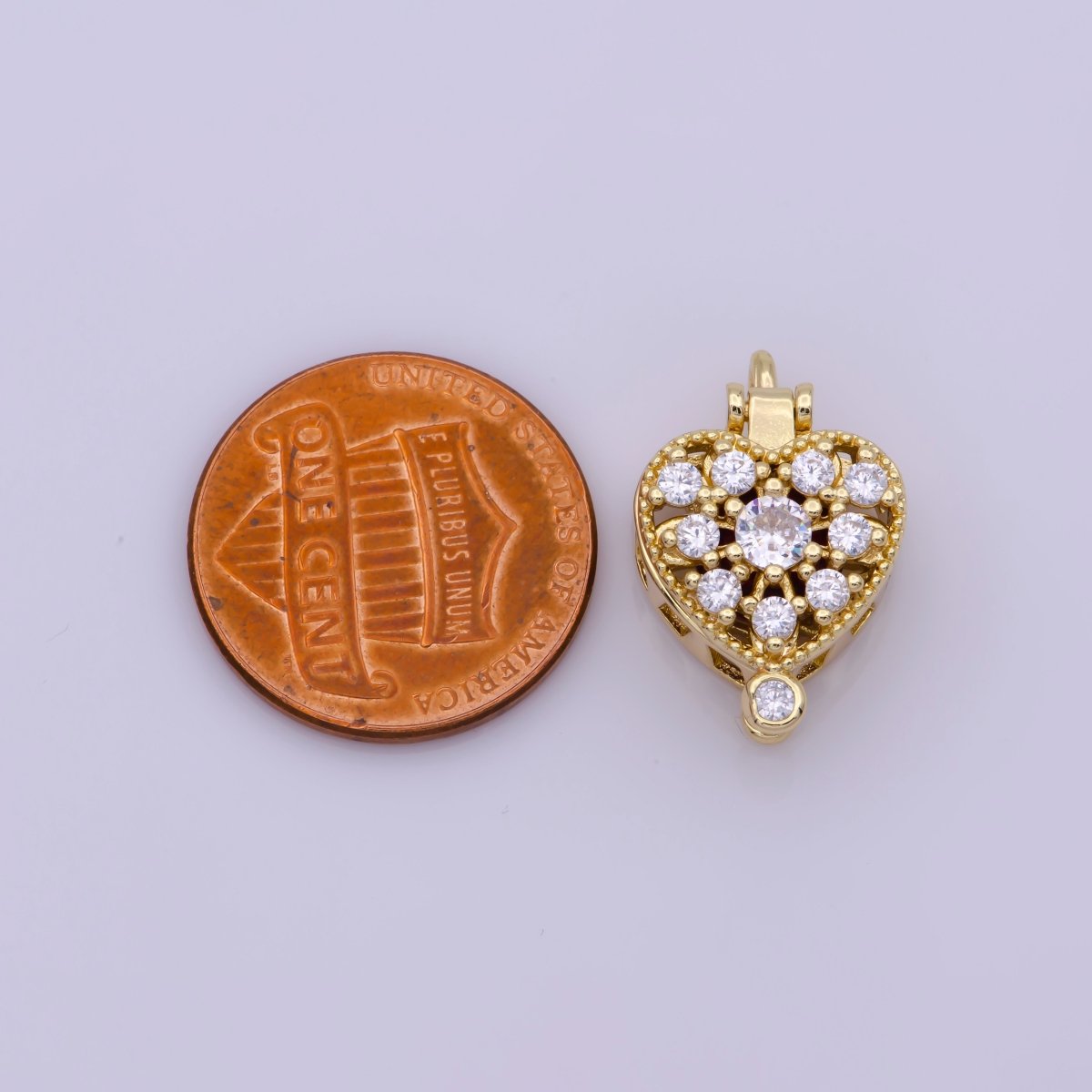 16K Gold plated Mini Heart Cage Locket Charm with Red CZ Inside N-195 - DLUXCA