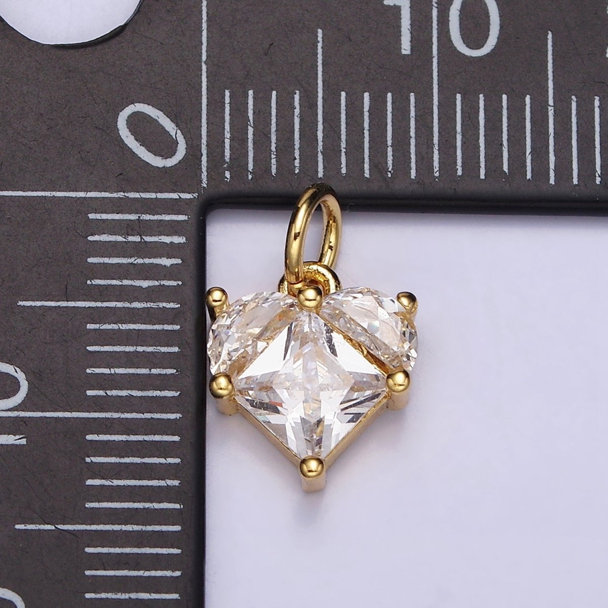 16K Gold plated Mini Heart Clear Pixel Cubic Zirconia CZ Add-On Charm | AC1176 - DLUXCA