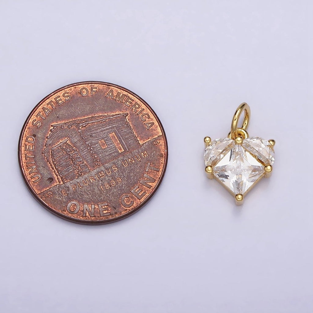 16K Gold plated Mini Heart Clear Pixel Cubic Zirconia CZ Add-On Charm | AC1176 - DLUXCA