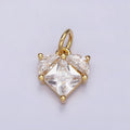 16K Gold plated Mini Heart Clear Pixel Cubic Zirconia CZ Add-On Charm | AC1176 - DLUXCA