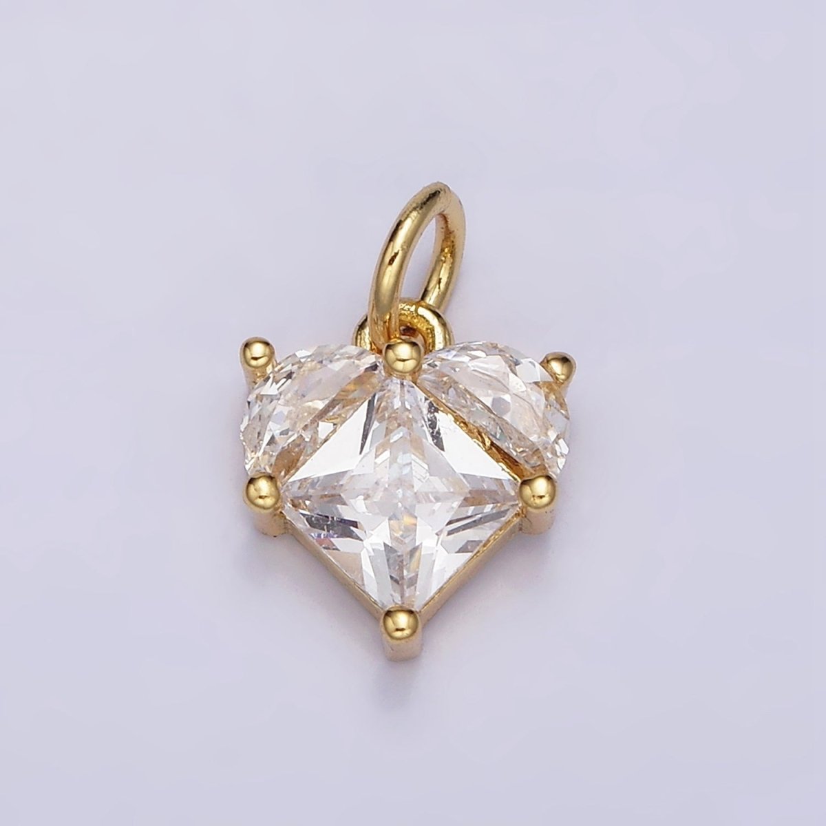 16K Gold plated Mini Heart Clear Pixel Cubic Zirconia CZ Add-On Charm | AC1176 - DLUXCA