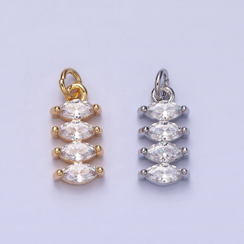 16K Gold plated Mini Marquise Clear CZ Lined Tag Add-On Charm in Gold & Silver | AC1247 AC1248
