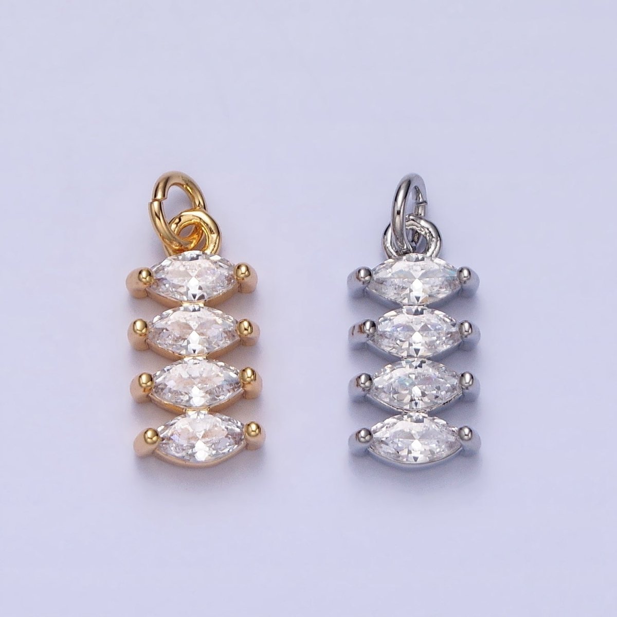 16K Gold plated Mini Marquise Clear CZ Lined Tag Add-On Charm in Gold & Silver | AC1247 AC1248
