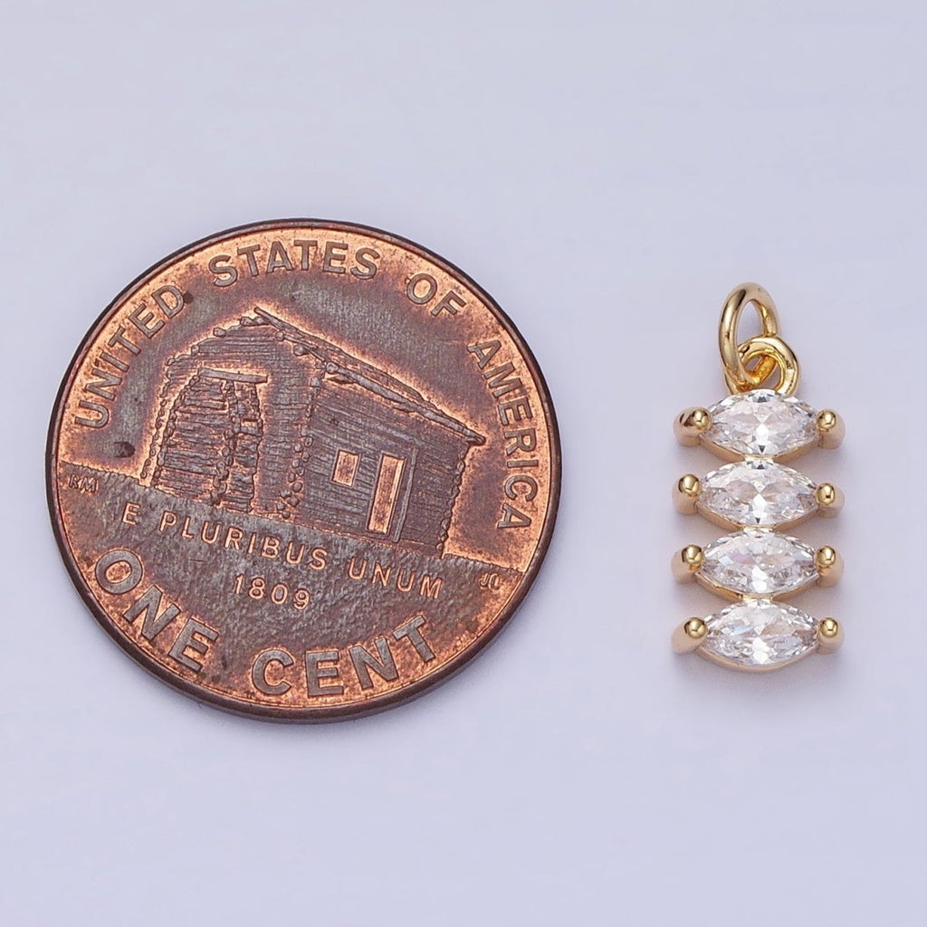 16K Gold plated Mini Marquise Clear CZ Lined Tag Add-On Charm in Gold & Silver | AC1247 AC1248