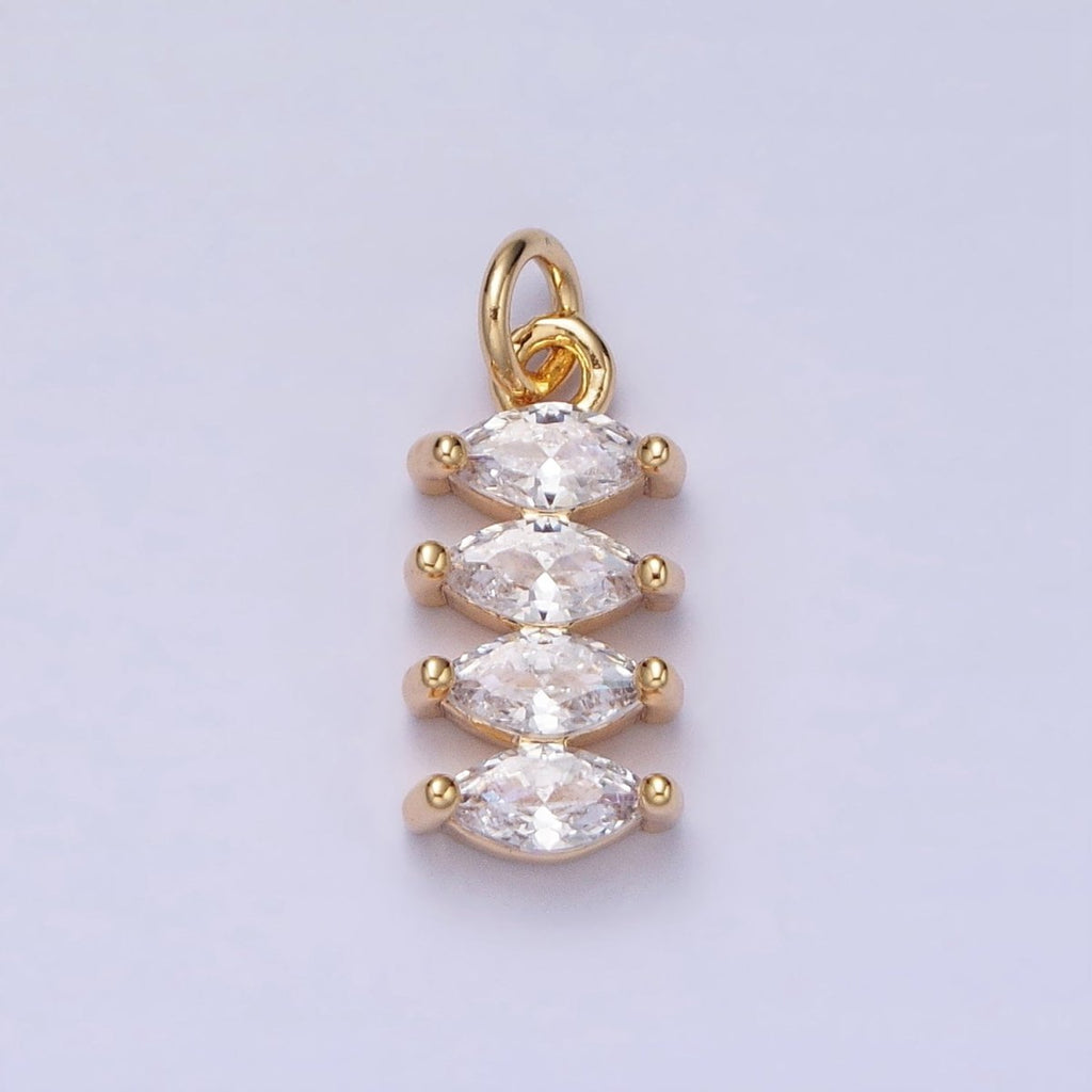 16K Gold plated Mini Marquise Clear CZ Lined Tag Add-On Charm in Gold & Silver | AC1247 AC1248