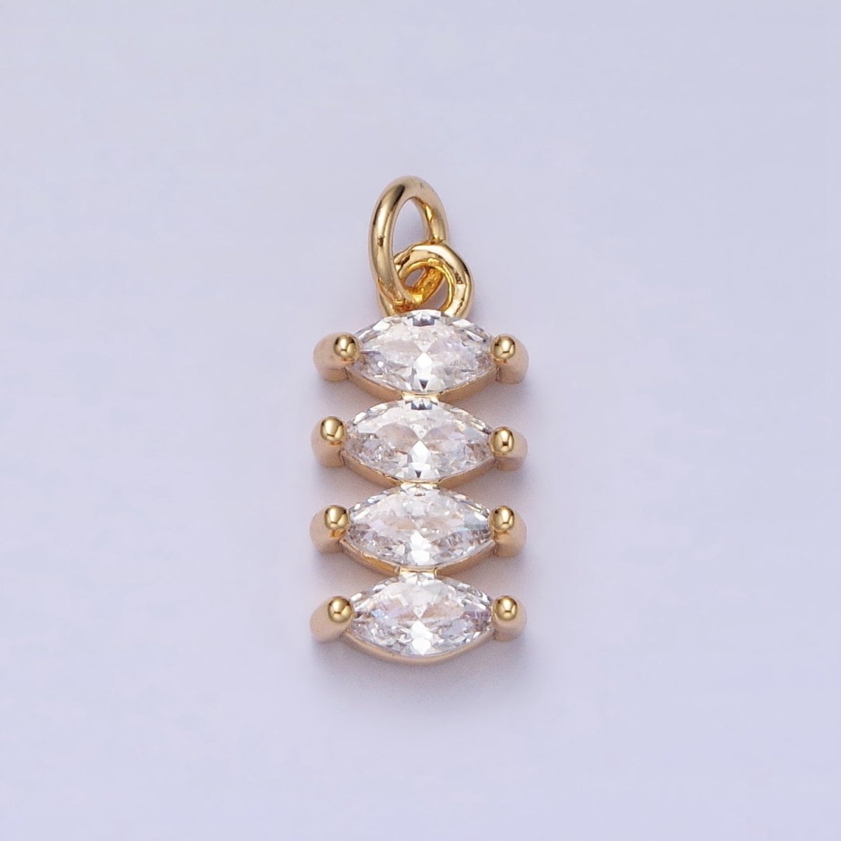16K Gold plated Mini Marquise Clear CZ Lined Tag Add-On Charm in Gold & Silver | AC1247 AC1248