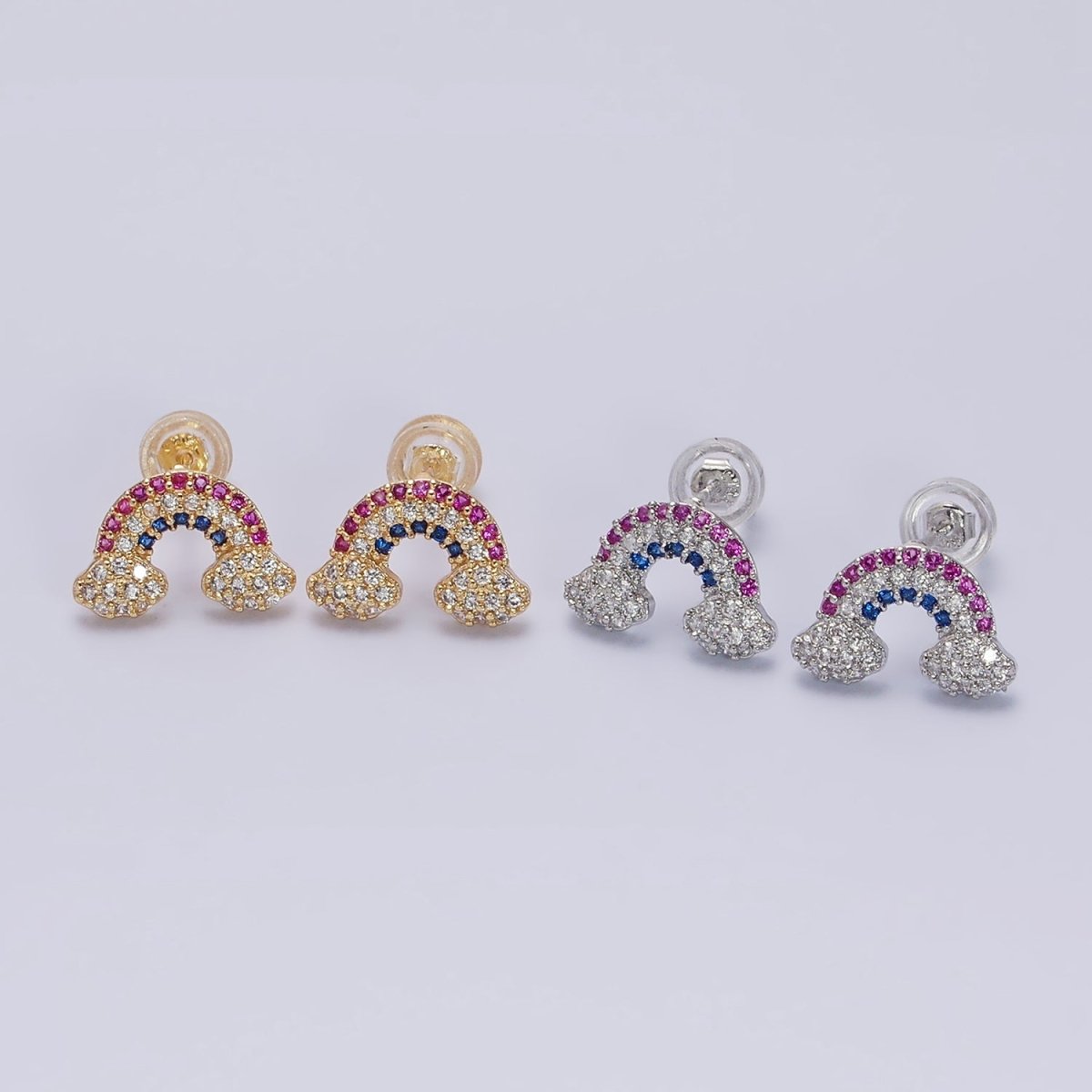 16K Gold plated Mini Rainbow Weather Multicolor Micro Paved CZ Stud Earrings in Gold & Silver | AD950 AD951