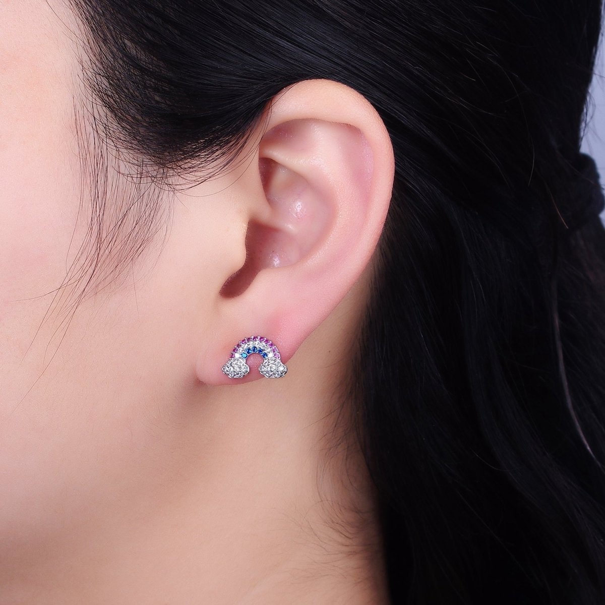 16K Gold plated Mini Rainbow Weather Multicolor Micro Paved CZ Stud Earrings in Gold & Silver | AD950 AD951