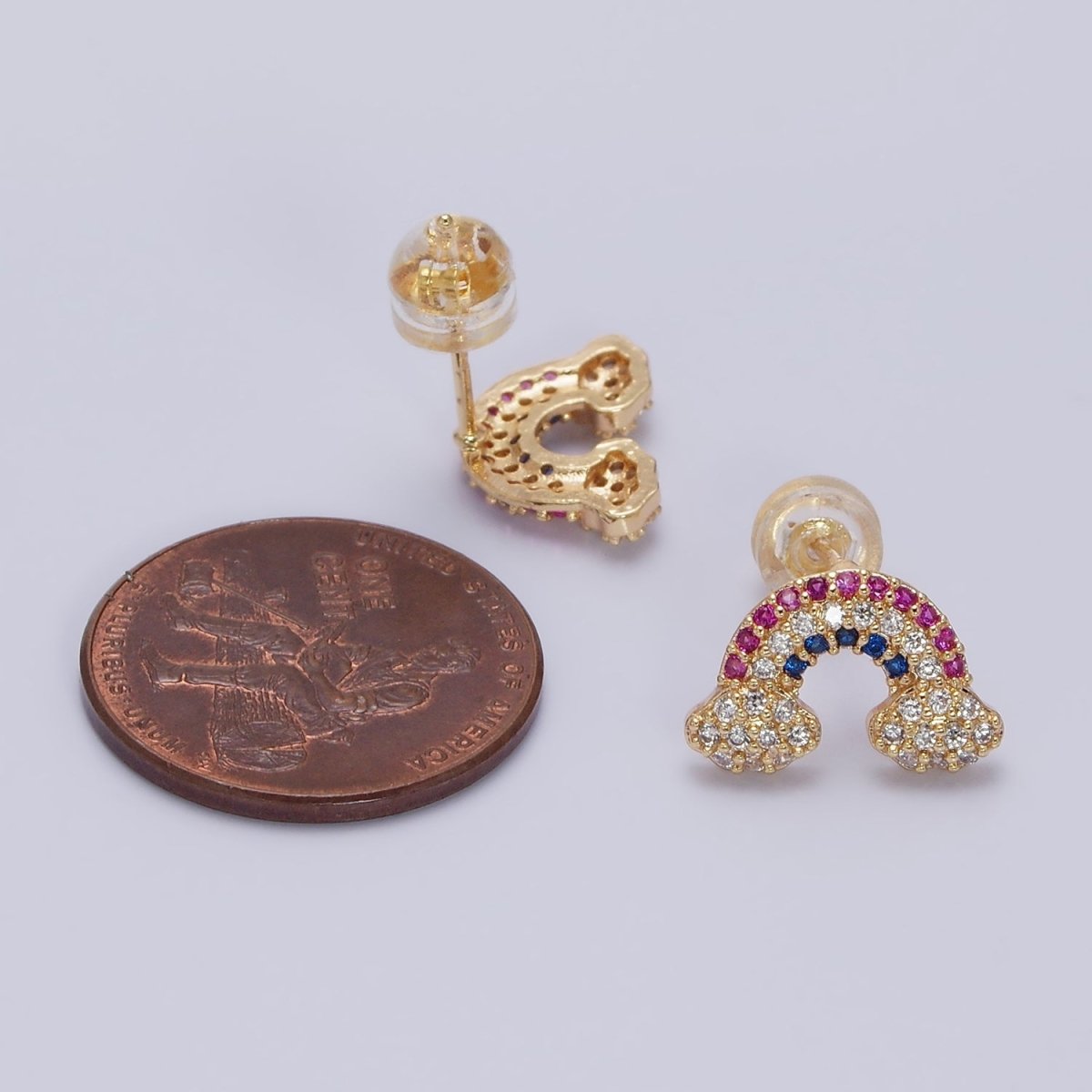 16K Gold plated Mini Rainbow Weather Multicolor Micro Paved CZ Stud Earrings in Gold & Silver | AD950 AD951