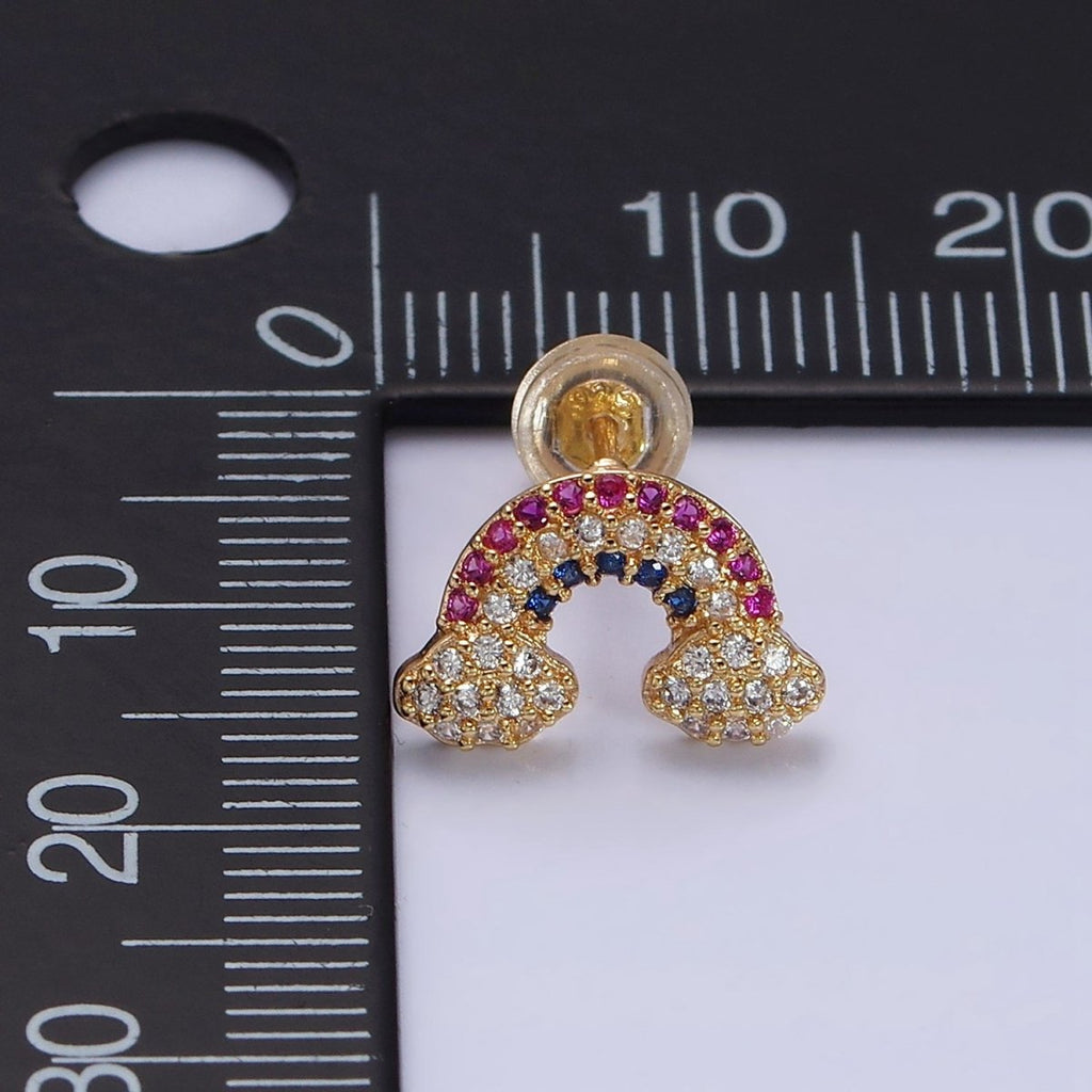 16K Gold plated Mini Rainbow Weather Multicolor Micro Paved CZ Stud Earrings in Gold & Silver | AD950 AD951