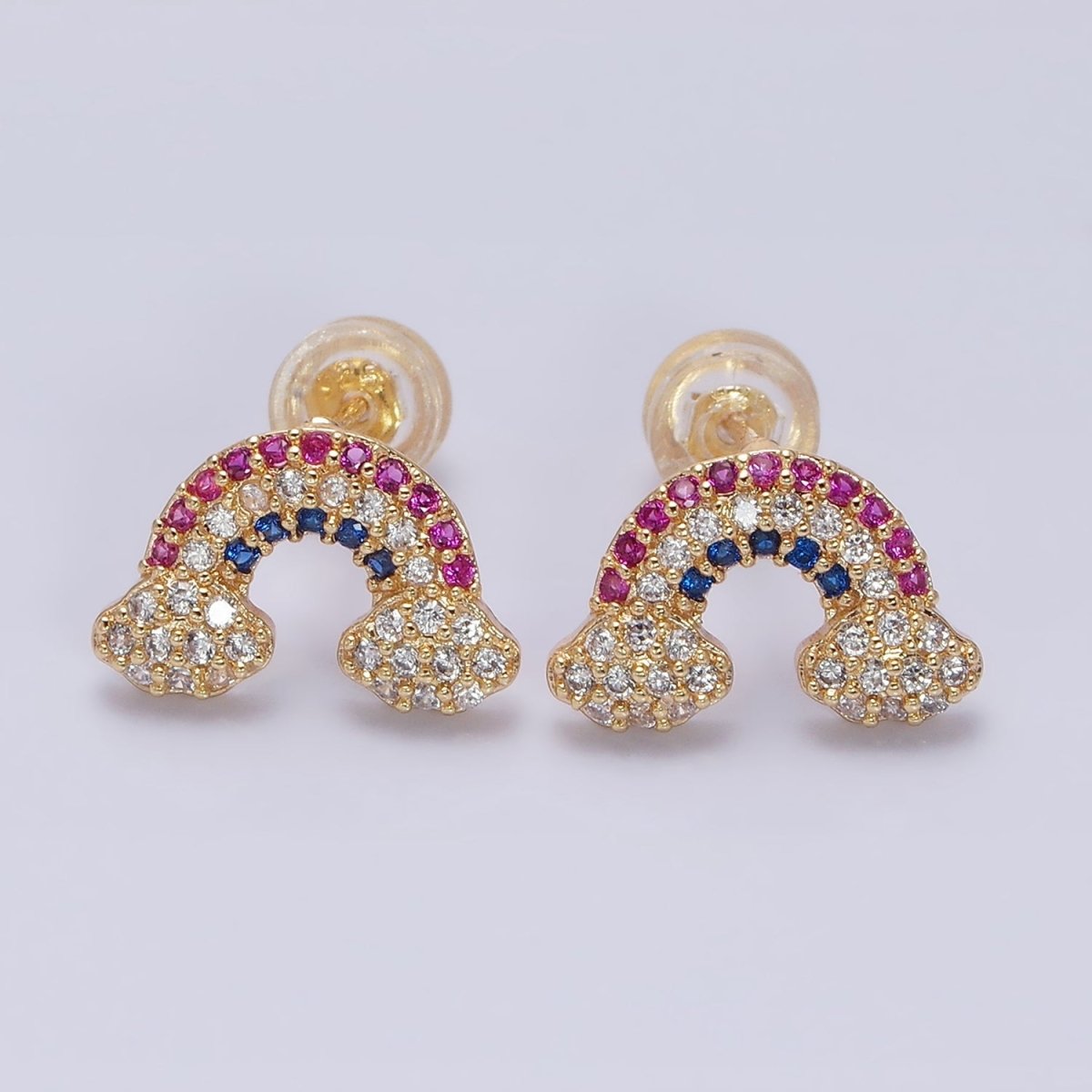 16K Gold plated Mini Rainbow Weather Multicolor Micro Paved CZ Stud Earrings in Gold & Silver | AD950 AD951