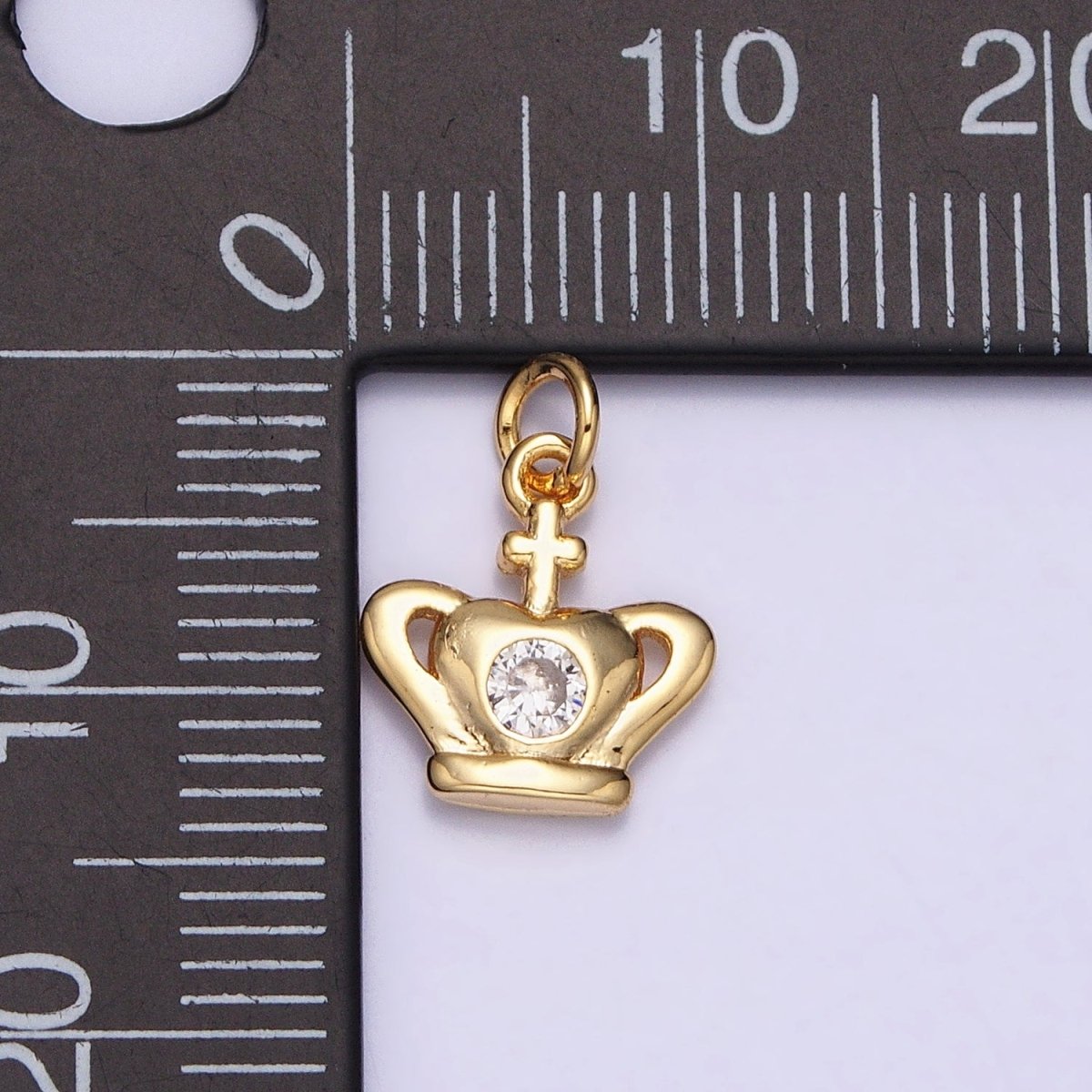 16K Gold plated Mini Royal Crown Coronation Cross Clear CZ Add-On Charm | AC1156 - DLUXCA
