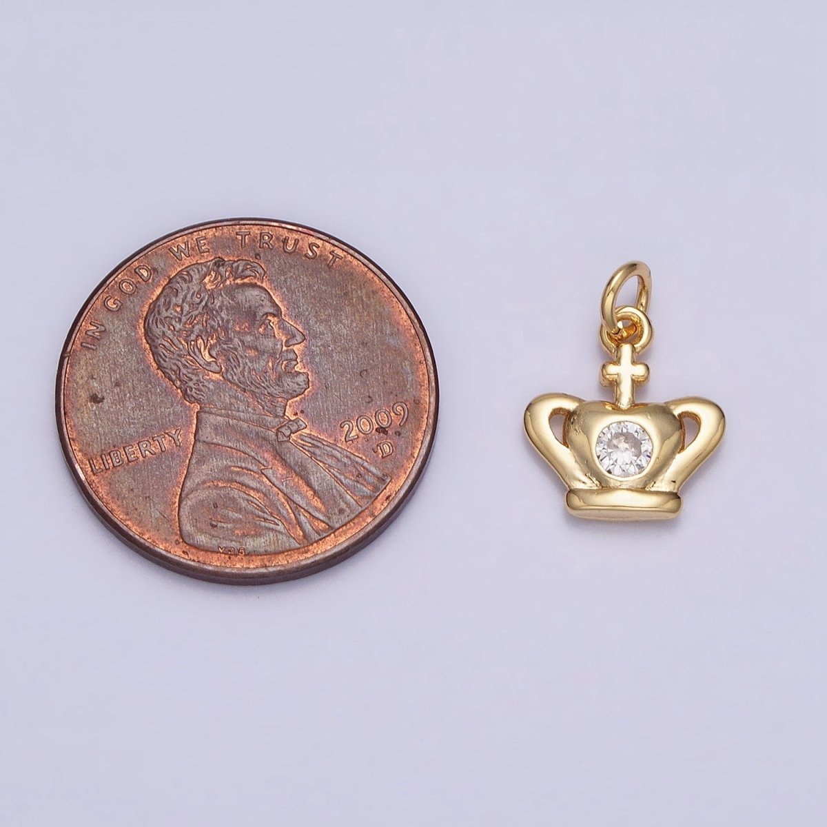 16K Gold plated Mini Royal Crown Coronation Cross Clear CZ Add-On Charm | AC1156 - DLUXCA